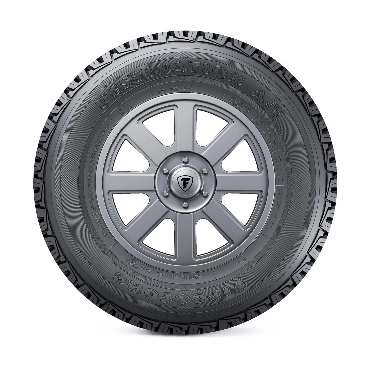 Firestone Destination A/T montado en pickup en camino de tierra