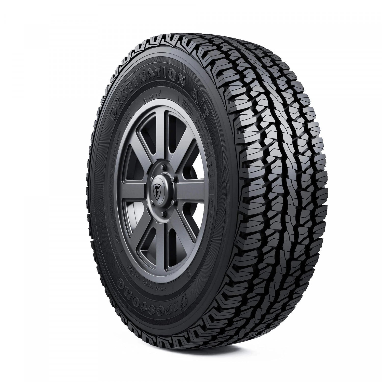 Neumático Firestone Destination A/T 205/75 R15 vista frontal con letras blancas